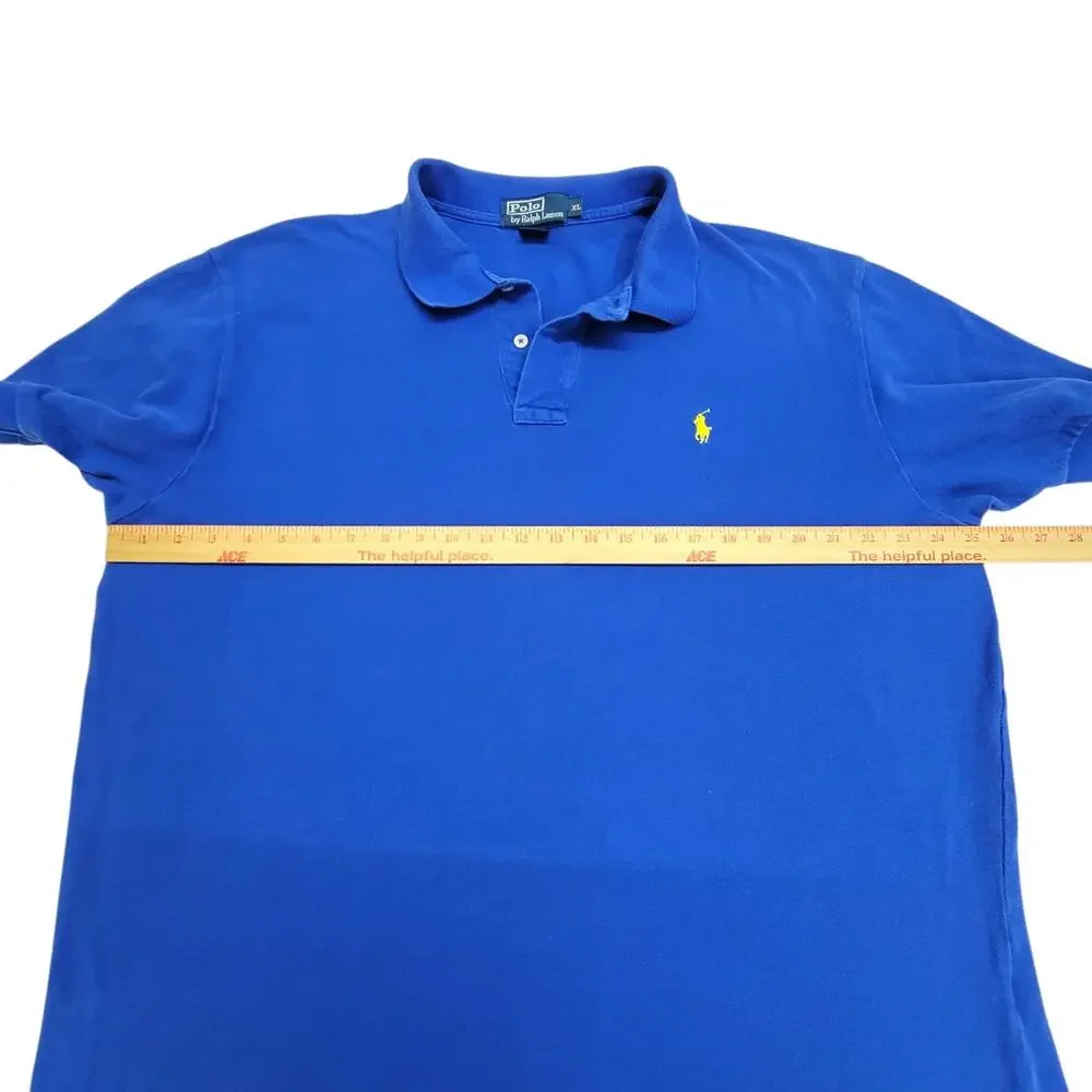 Polo Ralph Lauren Mens XL Blue Yellow Pony Short Sleeve Pique Tennis Tail Polo